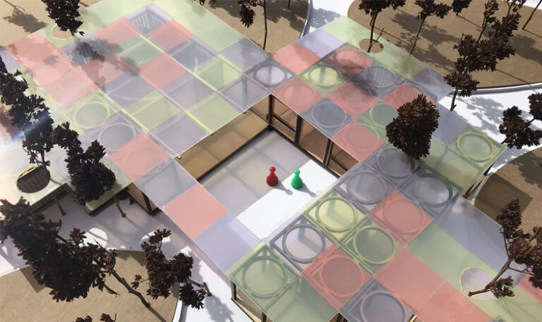 The museum’s canopy, made of colored PVC-coated polyester sheets